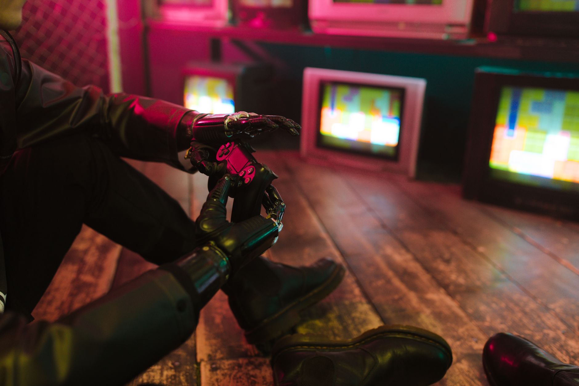 Belge gaming session retro arcade console neon